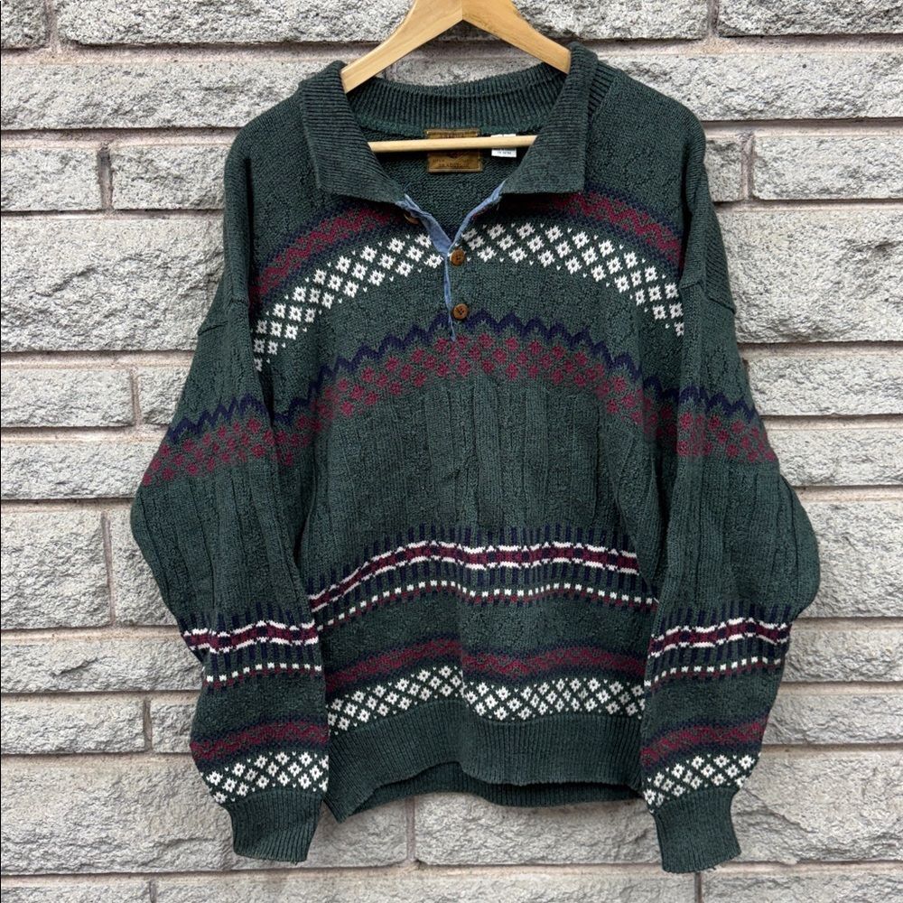 Men's Vintage America Green Patterned Sweater